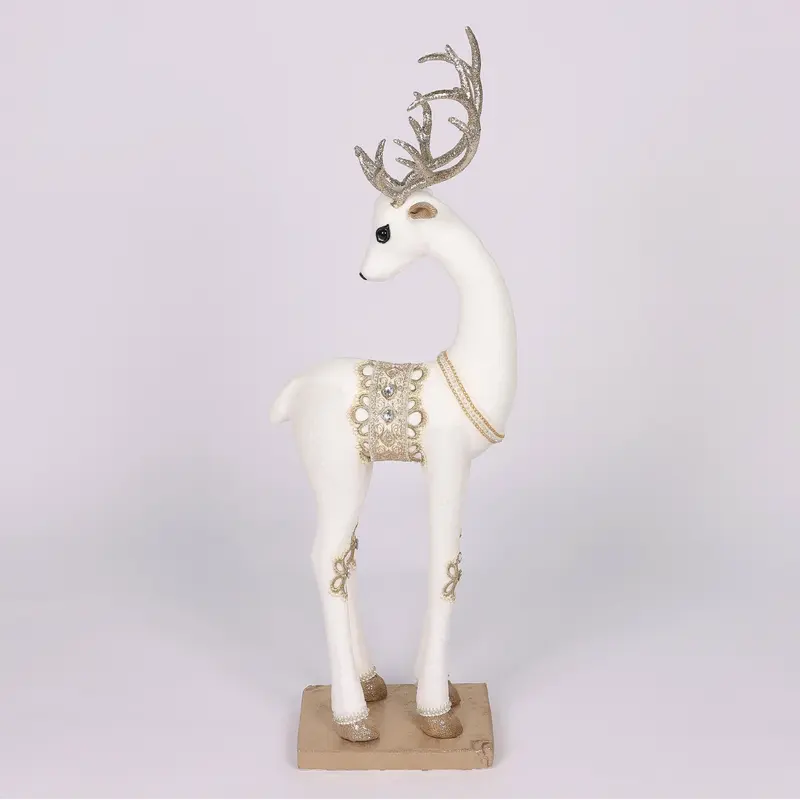11 X 10.6 X 31.5"H WHITE W/GOLD STANDING DEER DECOR