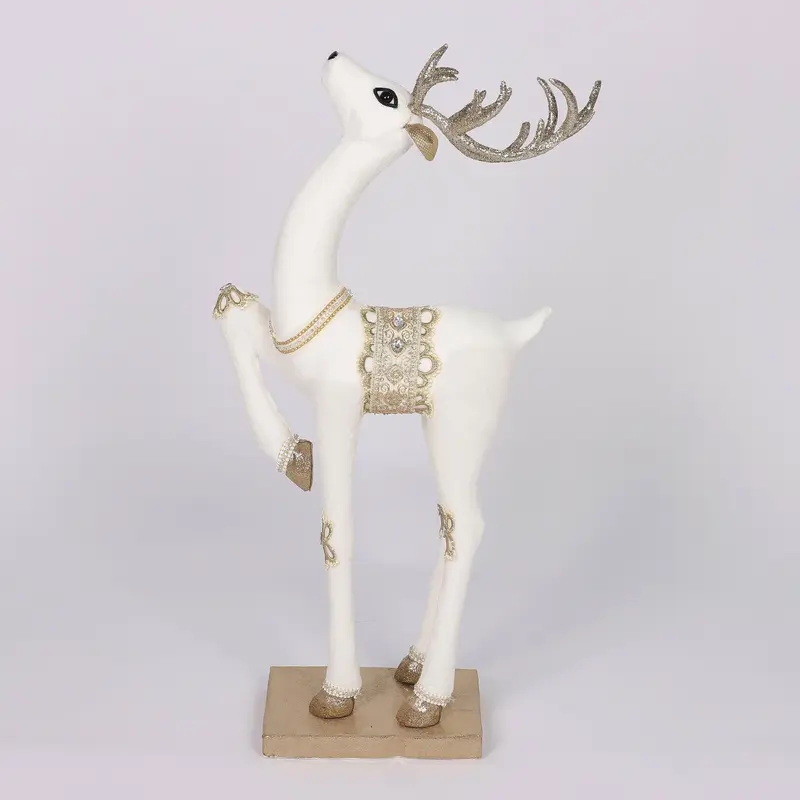 13 X 7.5X 30.7"H WHITE W/GOLD STANDING DEER DECOR