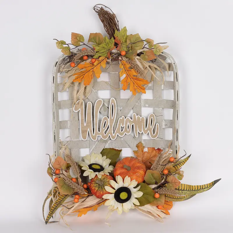 24 X 21 X 4.5"H WELCOME SIGN W/SUNFLOWERS & PUMPKINS WALL HANG DECOR