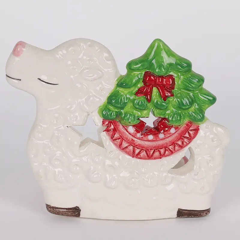 4 X 2.75 X 3.5"H CERAMIC LAMA W/ TREE TEA LIGHT HOLDER OR DECOR