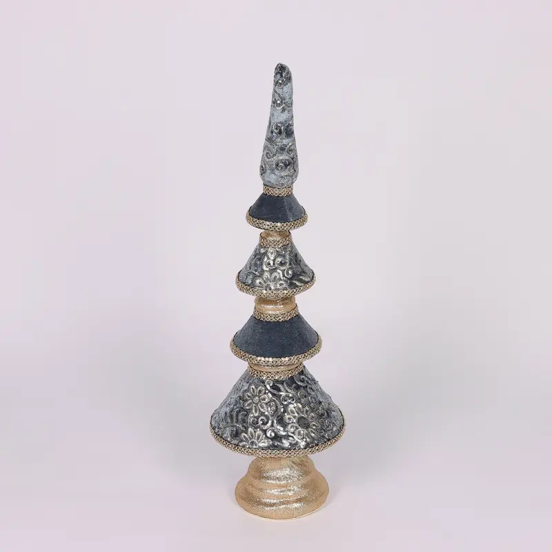 7.8 X 7.8 X 27.6"H BLUE/GOLD FINIAL TABLE TOP DECOR12