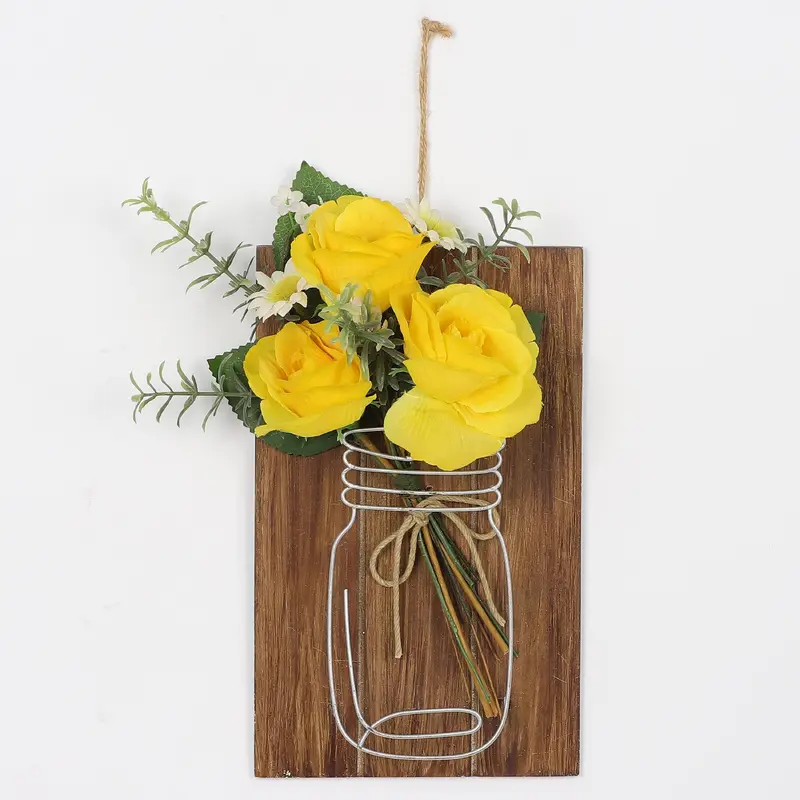 Spring Yellow Florals on Wooden Flat Base