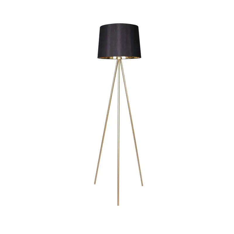 FLOOR LAMP METAL TRIPOD BLACK & GOLD SHADE 155cm