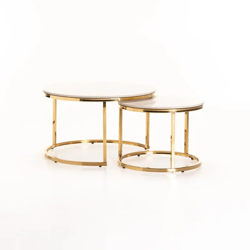 GIO SET OF 2 STONE TOP COFFEE TABLE - GOLD LEG