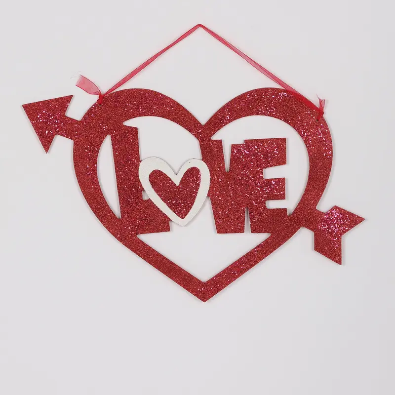 Valentines Hanging Red Glittered Heart