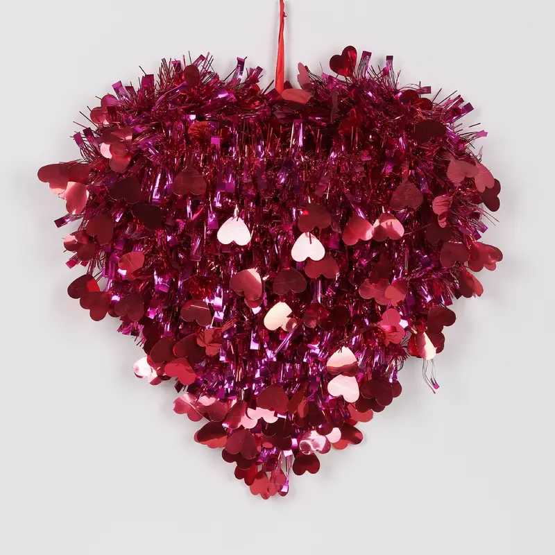 Valentines Hanging  Red/Pink Tinsel Heart