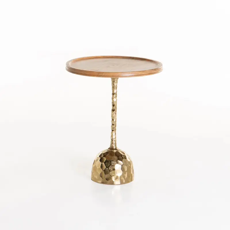DHARA 46cm ROUND SIDE TABLE - WOODEN TOP/GOLD BASE