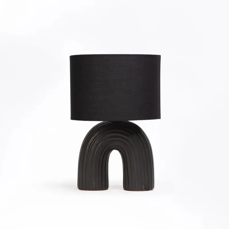 TABLE LAMP BLACK ARCH BASE BLACK FABRIC SHADE