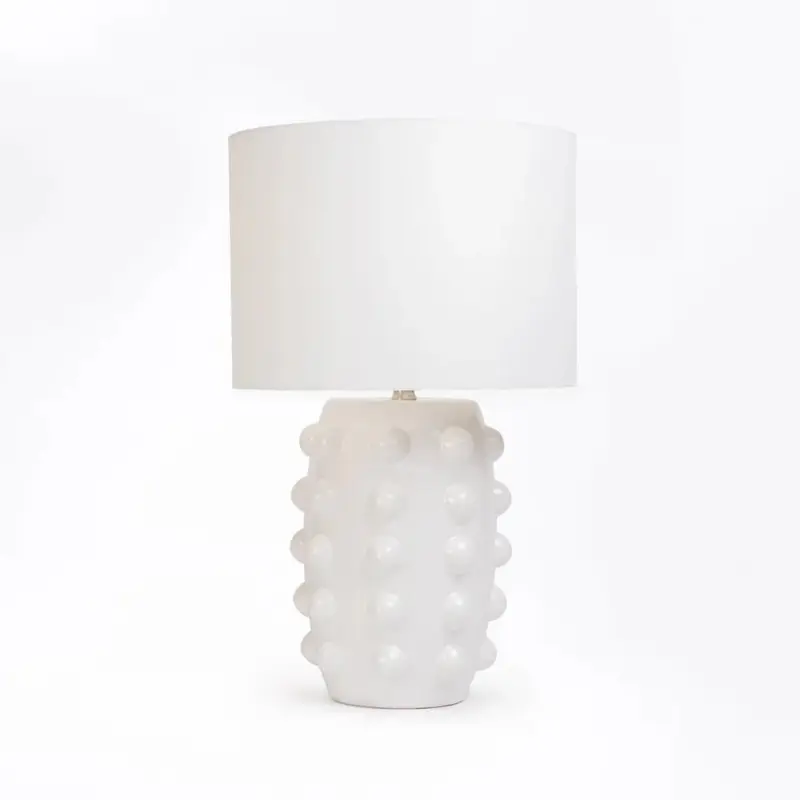 TABLE LAMP WHITE DOTTED BASE WHITE FABRIC SHADE