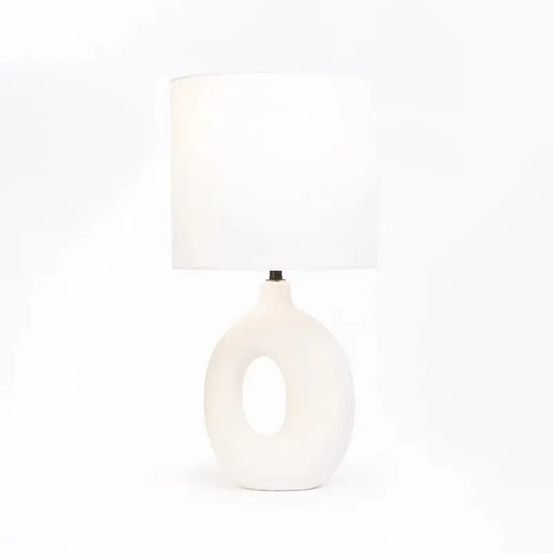 TABLE LAMP WHITE OVAL BASE WHITE FABRIC SHADE