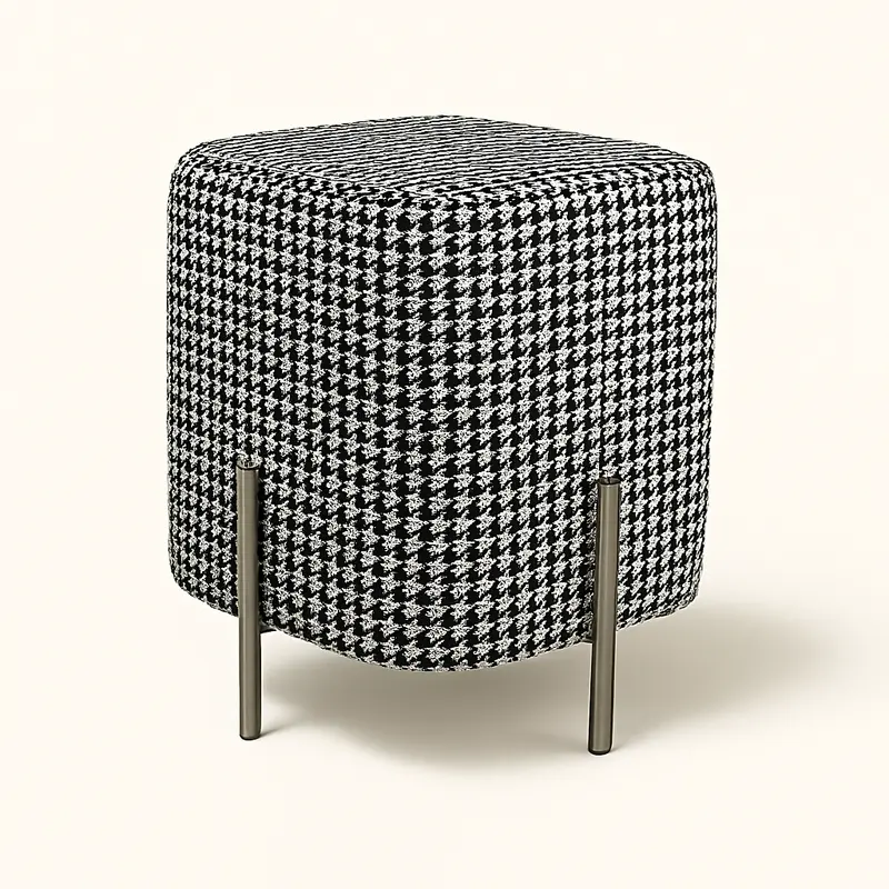 Calvin Ottoman Houndstooth White Upf030