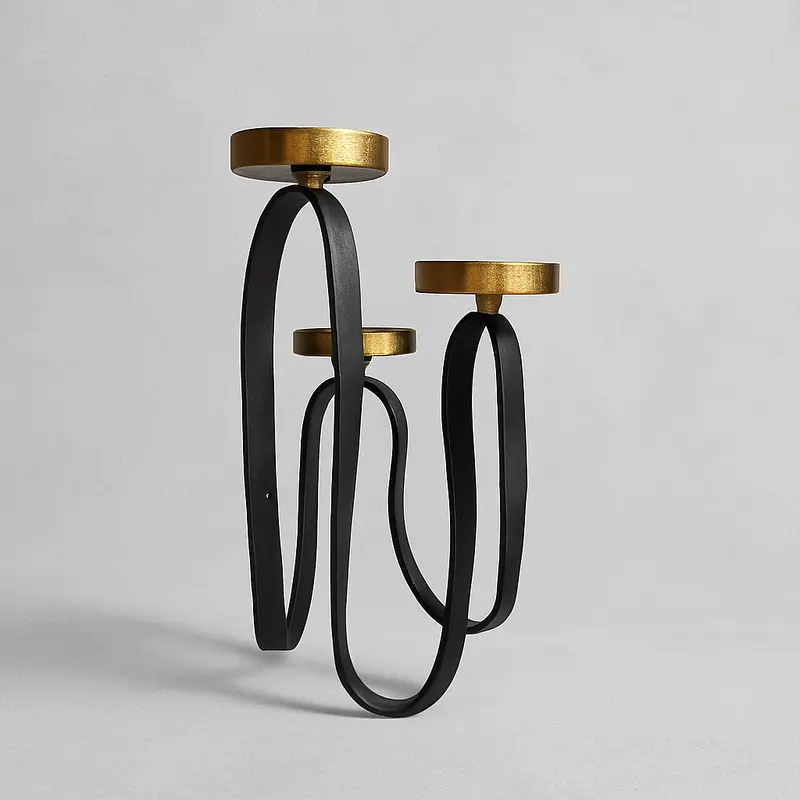 3 Pillar Candle Holder Sm Blk/Gld Al-23537