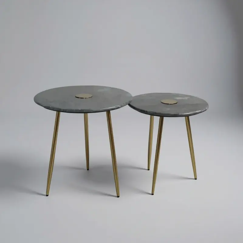 Kloe Set Of 2 Side Table  Marble Top Green 30014