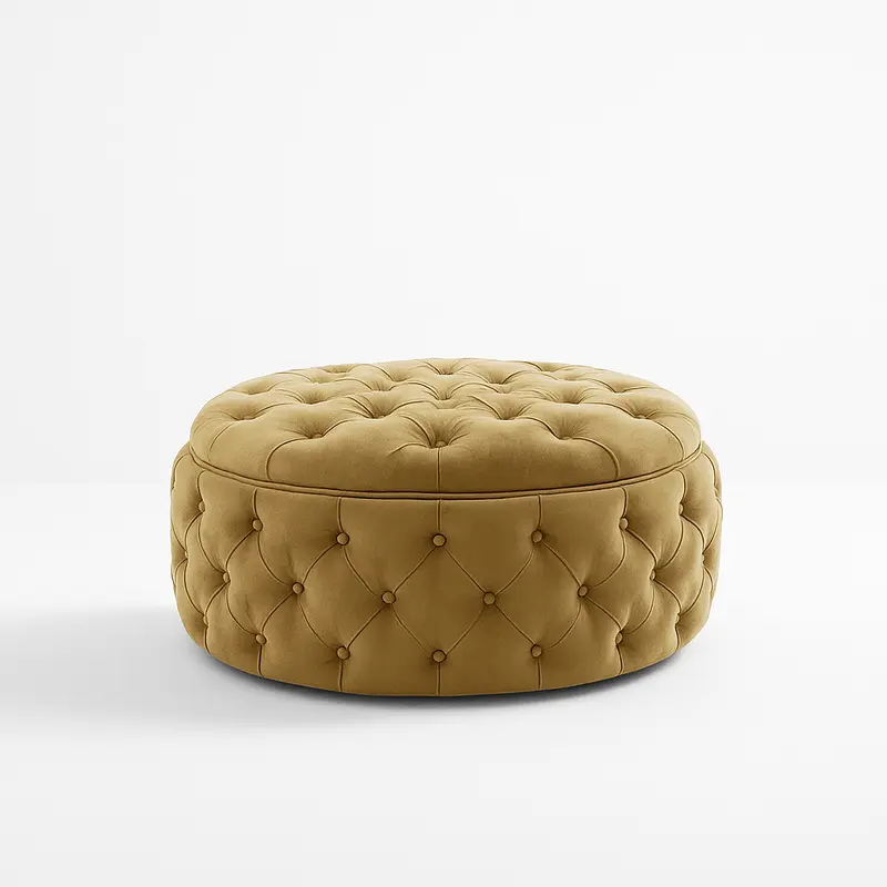 Diamond Button Round Ottoman