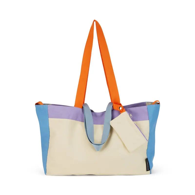Colorful Oversized Cotton Canvas Tote Bag - Natural