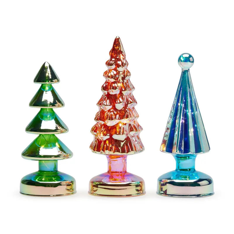 Colorful LED Lighted Mini Glass Trees - Set of 3