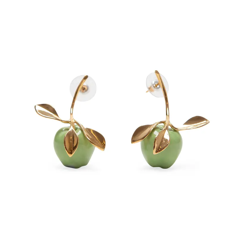 Andrs Gallardo Green Apple Stem Gold-Plated Post Earrings