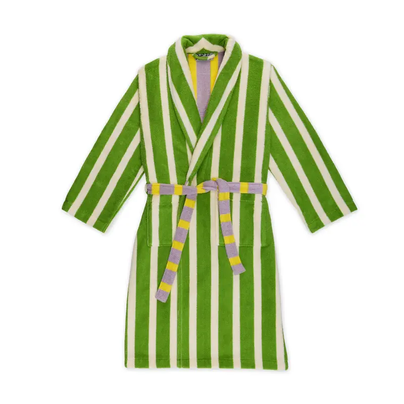Dusen Dusen Striped Bathrobe - Green/ Lavender