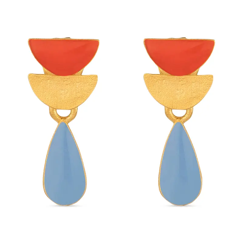 Somni Gold-Plated Red & Blue Drop Earrings