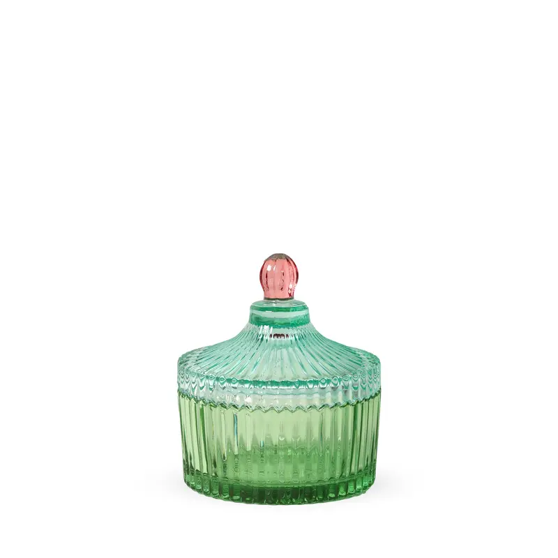 Candy Stripe Glass Storage Jar - Green/ Light Mint
