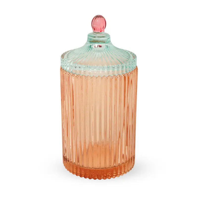 Candy Stripe Glass Storage Jar - Orange/ Light Mint