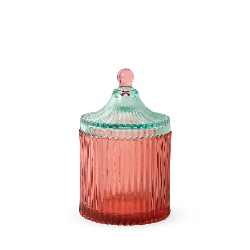 Candy Stripe Glass Storage Jar - Red/ Light Mint