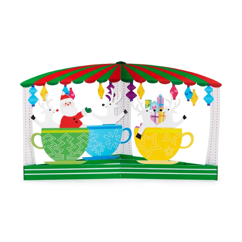 Santas Teacups Holiday Pop-Up Cards - Set of 8