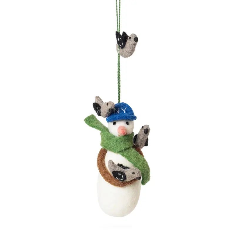 NYC Felt Ornament - Snowman with Baseball Hat