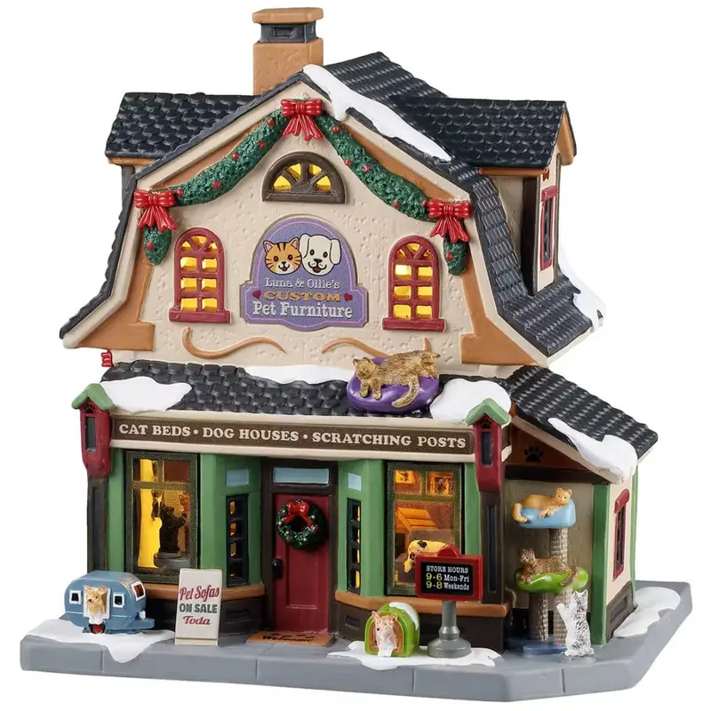 NEW 2025 Lemax Caddington Village Lighted Building: Luna & Ollie's Custom Pet Furniture #55342