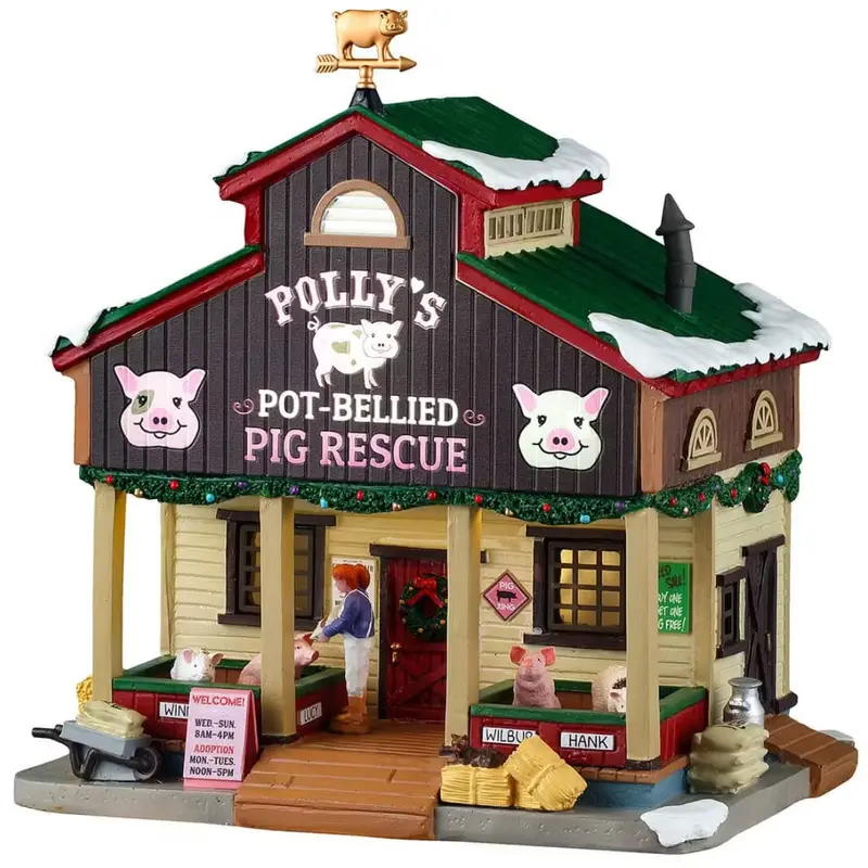 NEW 2025 Lemax Harvest Crossing Lighted Building: Polly's Pot-Bellied Pig Rescue #55323