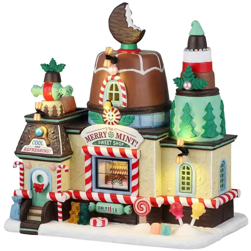 NEW 2025 Lemax Sugar N Spice Lighted Building: The Merry Mint! Sweet Shop #45286