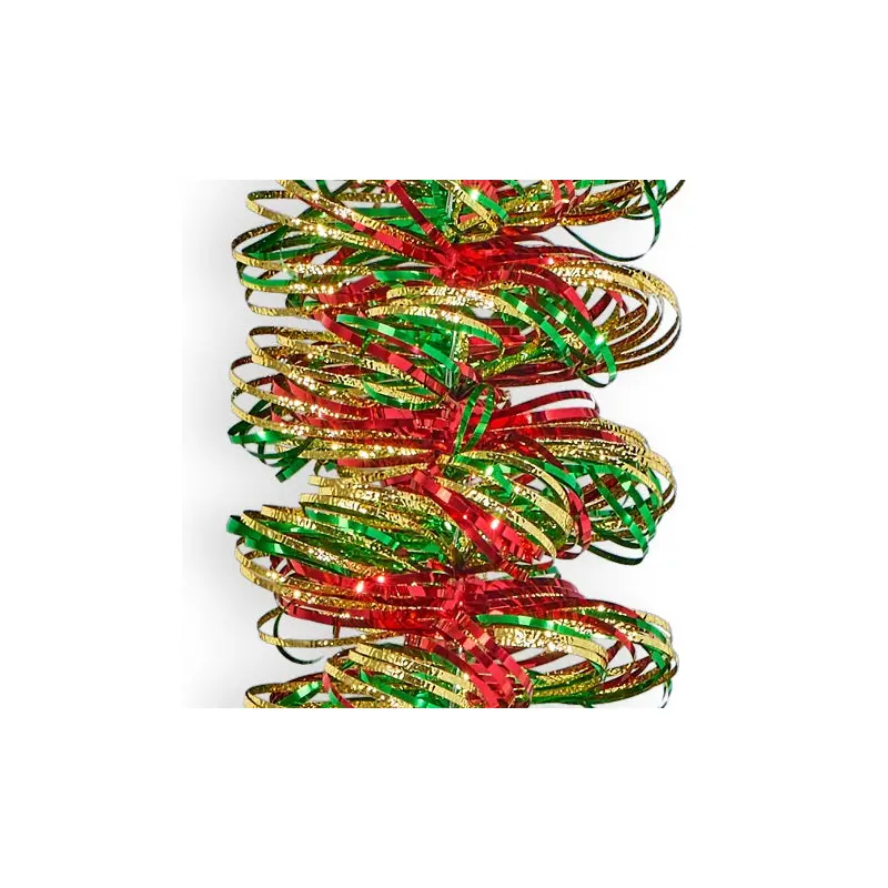 12' Deluxe Gold, Red and Green Angel Hair Tinsel Garland