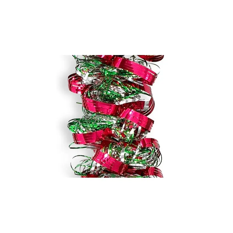 12' Deluxe Red, Green and Silver Angel Hair Tinsel Garland