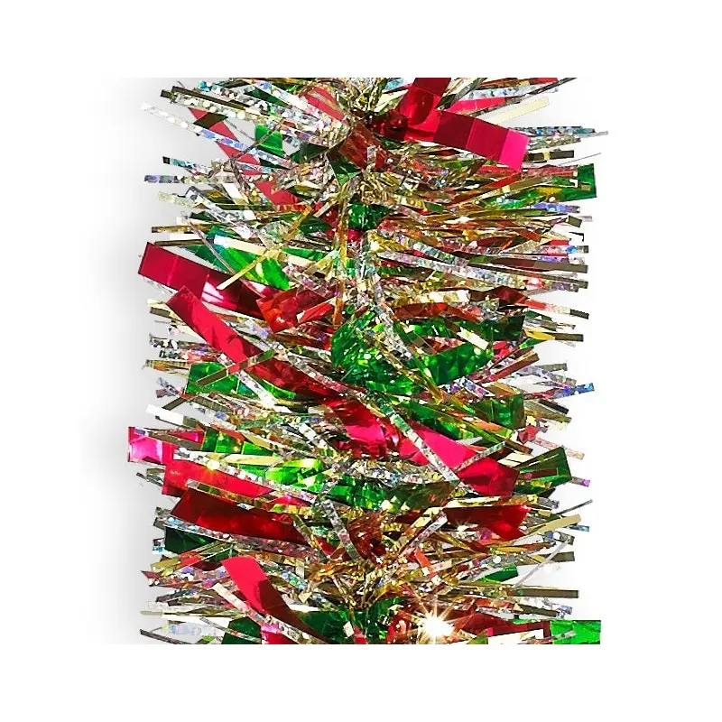 12' Fantasy Embossed Laser Red, Green, Midas Gold Tinsel Garland