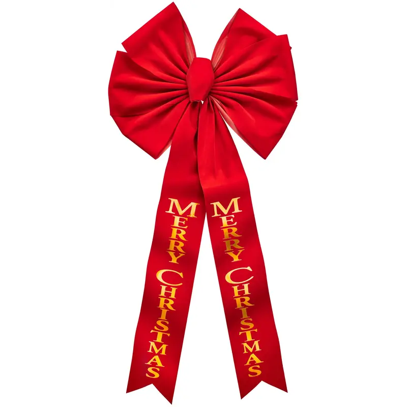 18" x 36" Deluxe Red Velvet "Merry Christmas" 7-Loop Bow