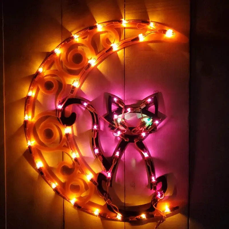 Halloween Lighted Cat on the Moon Ornamental Silhouette