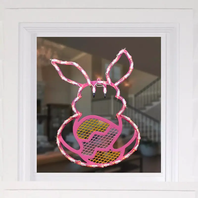 Lighted Easter Bunny with Egg Window Silhouette