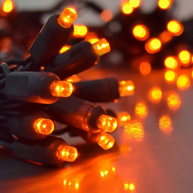Set of 20 Battery-Operated Orange LED Lights with Timer