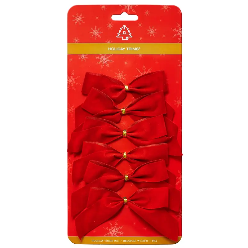 6 Pack of 3.5" Mini Red Velvet 2-Loop Christmas Bows