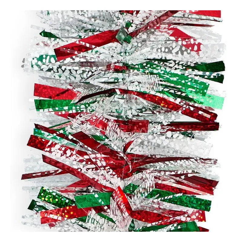 10' Deluxe Deco Laser Red and Green Snowy Tinsel Garland