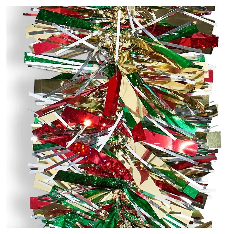 10' Deluxe Deco Laser Red, Green, Midas Gold and Silver Tinsel Garland