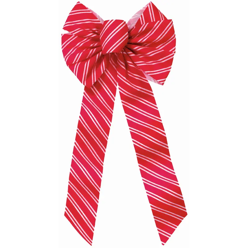 10" x 22" Red Velvet 7-Loop Candy Cane Striped Christmas Bow