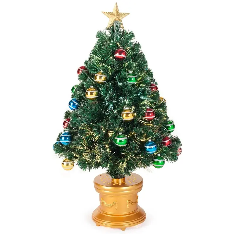 3' Fiber Optic Fireworks Artificial Christmas Tree with Glittered Ball Ornaments