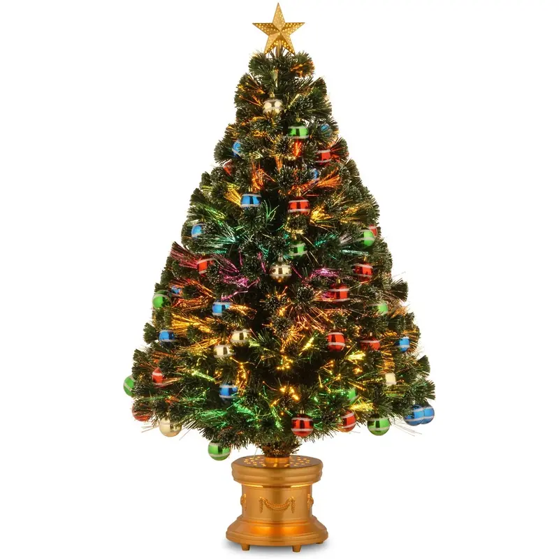 4' Fiber Optic Fireworks Artificial Christmas Tree with Glittered Ball Ornaments