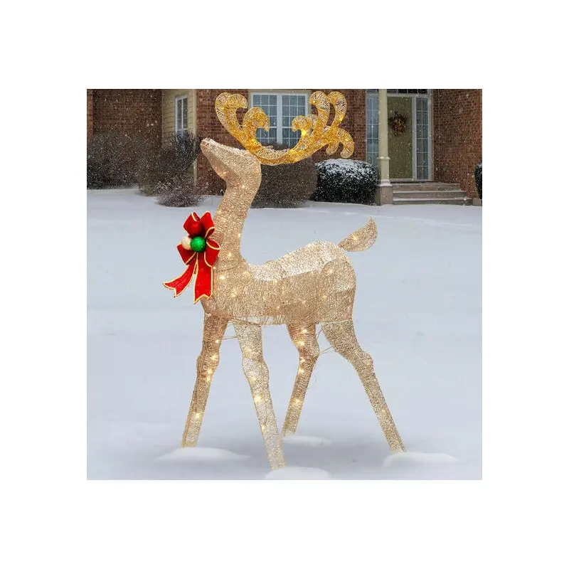 48" Crystal Splendor Standing Deer With Bow LED Lighted Sculpture