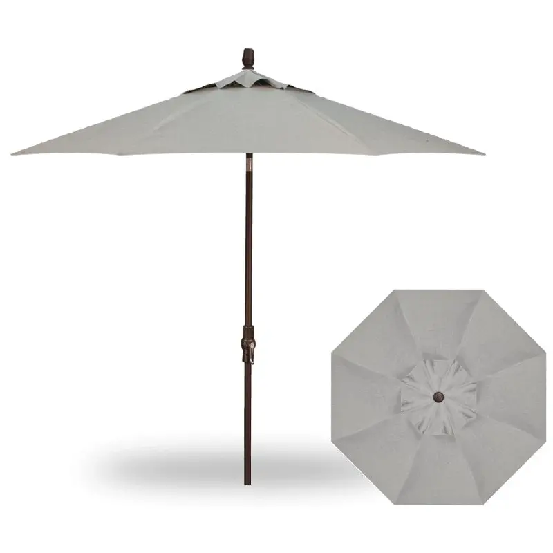 9' Collar Tilt Market Bronze Frame Silver Linen Canopy Umbrella