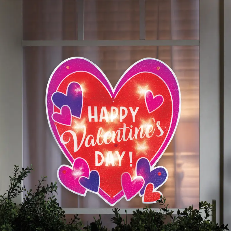 Happy Valentine's Day Heart Shimmer Lighted Window Decoration