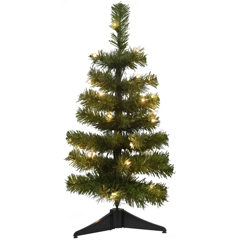 24" Mini Artificial Foyer Tree with Stand and Pre-Lit with Clear Lights