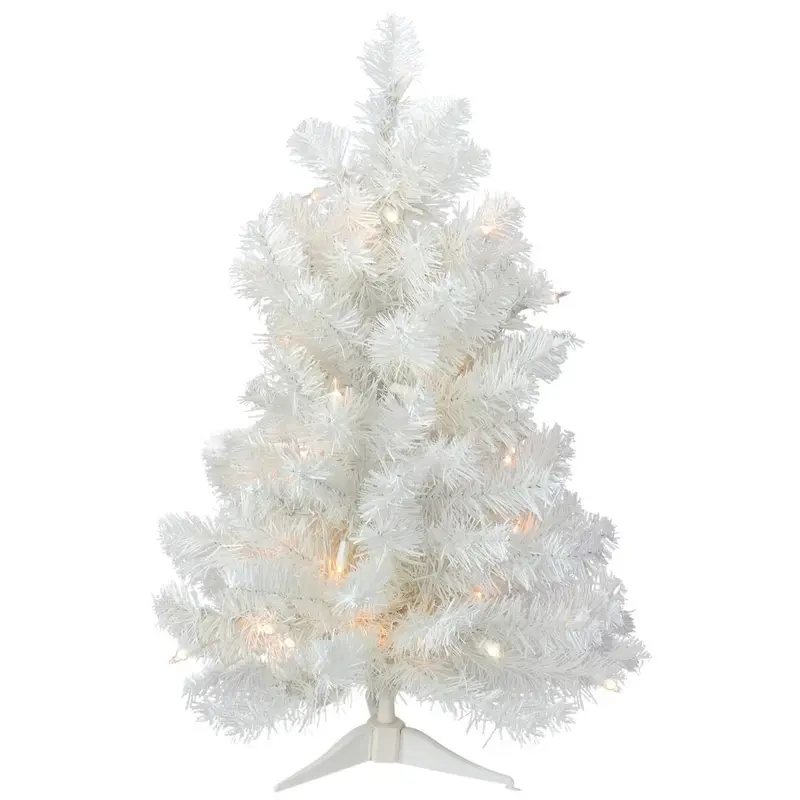 24" White Mini Pre-Lit Artificial Foyer Tree with Stand