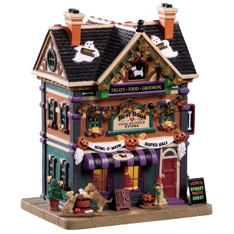 Lemax Spooky Town Best Buds Dog Supply Store #95459